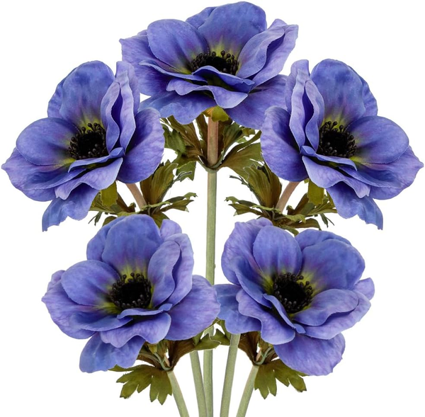 Briful 5Er Set KüNstliche Anemonen Kunstblumen Wie Echt Kunstzweige Blaue FrüHli-image