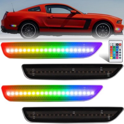 For Ford Mustang 10-14 RGB LED Side Marker Lights Front Rear Bumper Multi Color