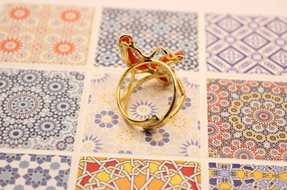 ANELLO IN ARGENTO DORATO CON CORALLO ROSSO NATURALE MIS 15 REGOLABILE EXPLOIT - Immagine 3 di 4