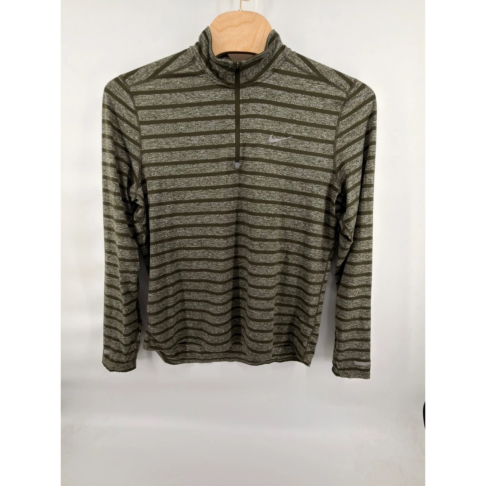 Nike Running Dri-Fit Striped 1/4 Zip Pullover Men's XL Olive Green Active Top