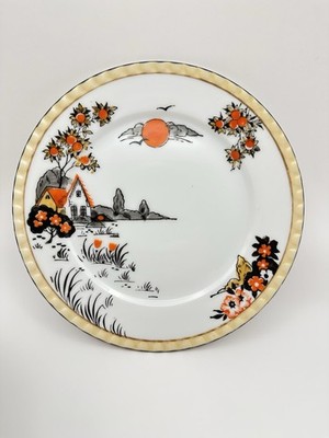 Vintage 7.5  - 8 dessert plates white orange black gray Halloween Fall - Japan
