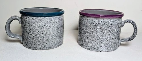 Vintage Baldelli Italy Italian Pottery Coffee Mugs Set of 2 Gray Speckled EUC