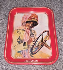 Vintage 1915 Coca-Cola Tray Girl Driving The Car Drinking Coke - "Motor Girl"