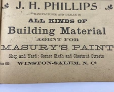 1914 Masurys Paint J H Phillips Building Material Winston Salem NC Advert