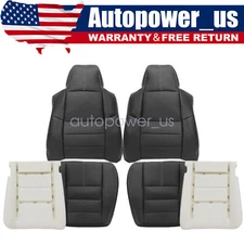 For 2008-2010 Ford F250 Super Duty Front Leather Seat Cover Black / Foam Cushion