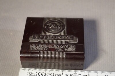 Bakelitdose 1930, rechteckig ''GEHA EDELKLASSE'' Maschinenfarbband LEER 7x6,5x3 cm