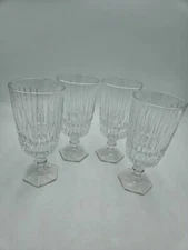 Vntg Set Of 4 Fostoria Heritage Clear Crystal Glass Goblets Short Stem 7" Tall