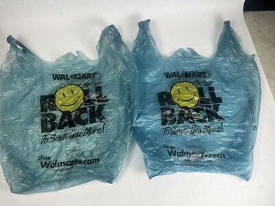 #ad Lot 2 Vintage Walmart “Roll Back” Plastic Bag 2000s Movie Prop $12.00