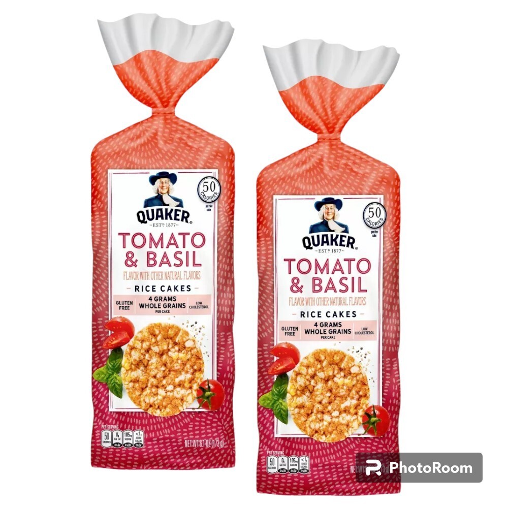 Quaker Rice Cakes TOMATO & BASIL 6.1oz 50 Calories 2 Pack
