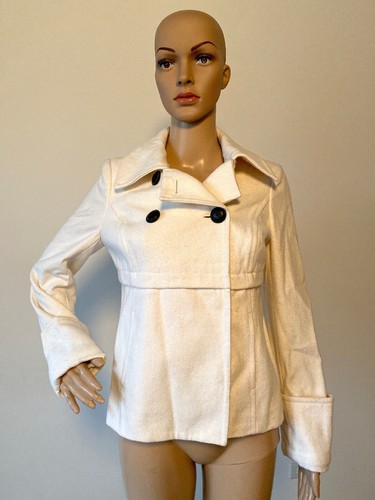 Old Navy elfenbeinweiße Jacke Erbsenmantel doppelreihige Knöpfe veganes Polyester XS - Bild 7 von 12