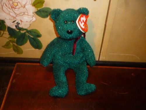 TY Beanie Baby 2001 Holiday Teddy orsacchiotto verde con raro errore etichetta - Foto 2 di 7