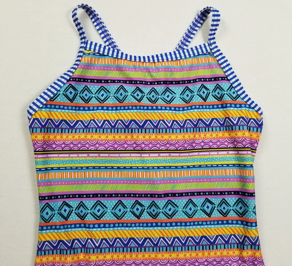 Traje de baño Dolfin para niñas 14 geométricos de una pieza traje de baño elástico playa feos Foto 2 de 4