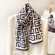 100 Pure Mulberry Silk Crepe Shawl Maze Print Neckerchief Oblong Collar Scarf