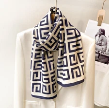 100% Pure Mulberry Silk Crepe Shawl Maze Print Neckerchief Oblong Collar Scarf