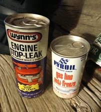 2  vintage tin cans  WYNN’S Engine Stop Leak PYROIL Gas Anti Freeze  Oil