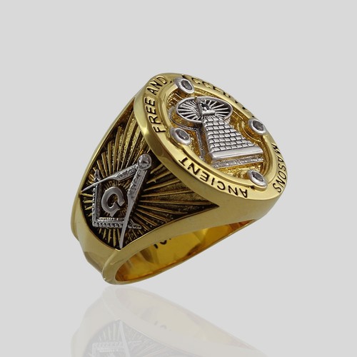 A.F.A.M Masonic Ring Mason All Seeing Eye Pyramid 18k Gold Pld Handmade UNIQABLE - Picture 4 of 12