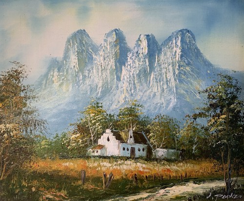 Vtg Oil Painting Cape Winelands South Africa Impressionist L Parker Landscape - Picture 2 of 15