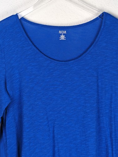 A.N.A. Women's Knit Blouse XL Blue Sheer Back Hi Low Hem Long Sleeve - Picture 3 of 9