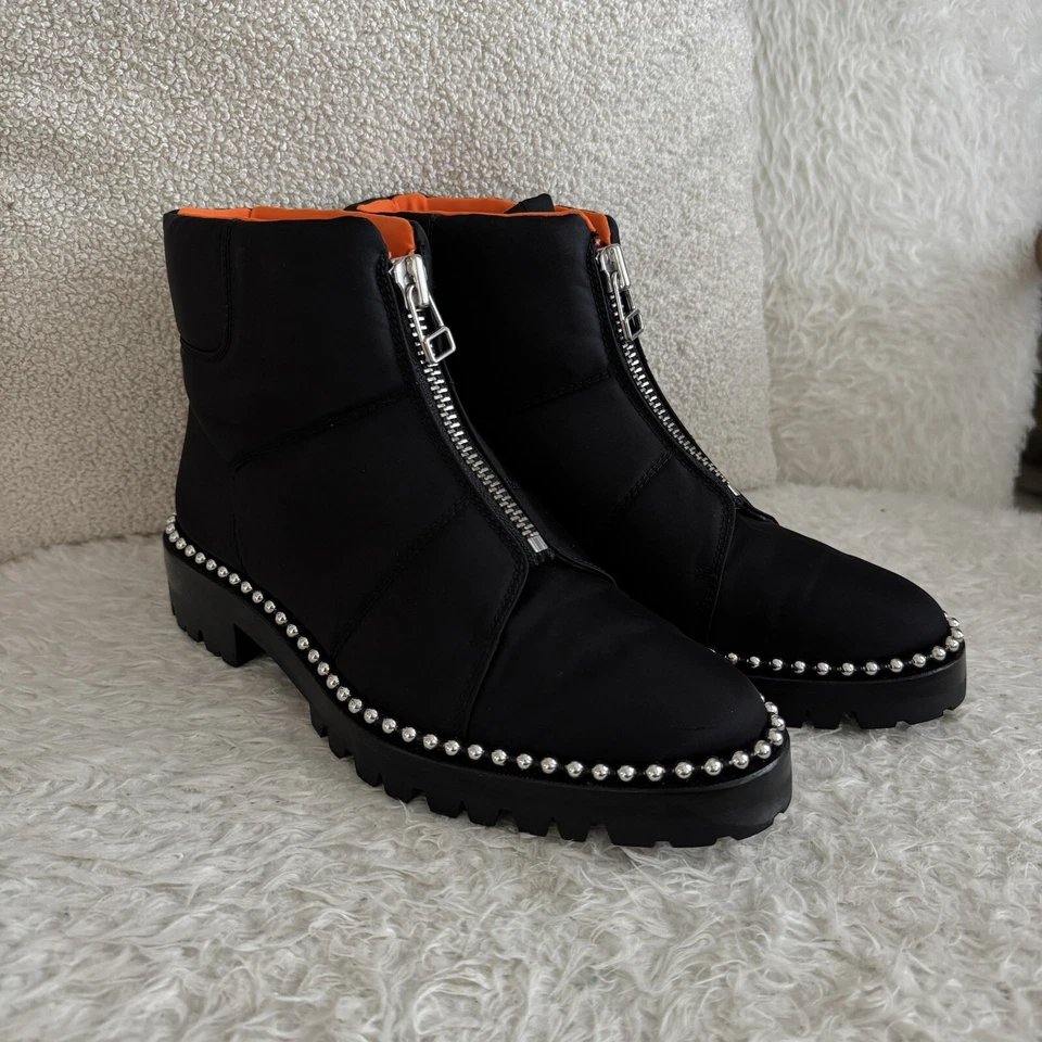 Alexander Wang Negro Cooper Tachonado Nylon Lona Botas con Tachuelas Talla 39 Foto 2 de 4