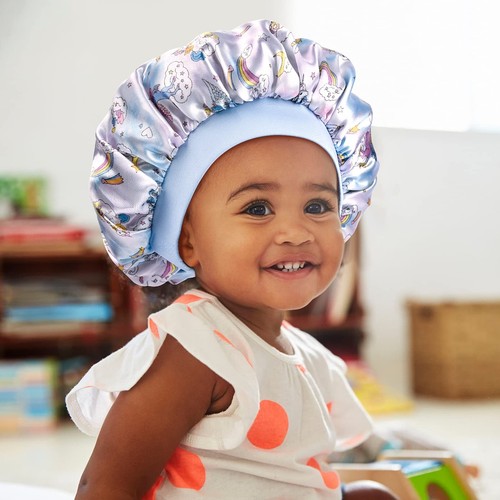 3 Pieces Kids Unicorn Satin Bonnet Wide Elastic Band Sleeping Cap Soft Silk D... - 第 5/7 張圖片