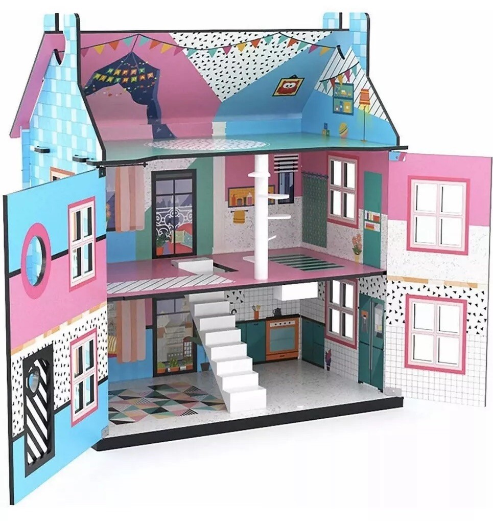 Pink Barbie Mansion Dollhouse 25 Pc Wood Doll House 2 Ft Pink Barbie Mansion Dollhouse 25 Pc Wood Doll House 2 Ft
