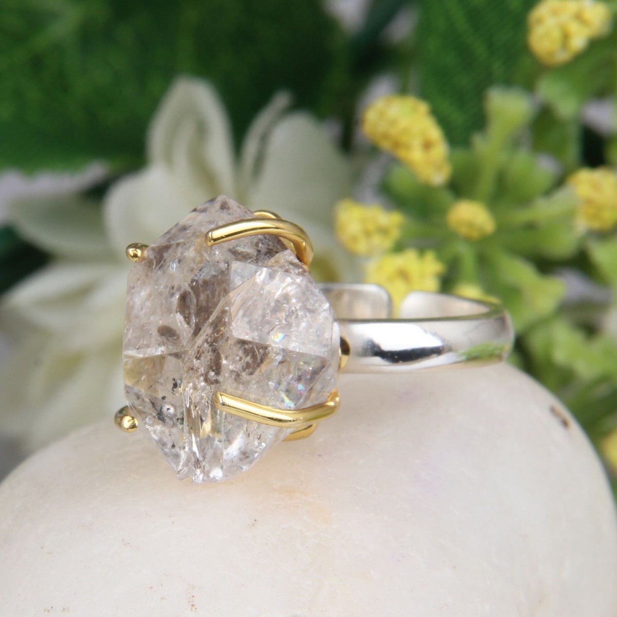 Herkimer Raw Diamond Ring 925 Sterling Silver Engagement Adjustable Ring