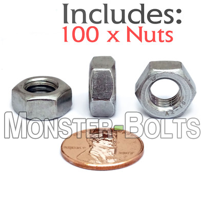 M8-1.25 / 8mm - Qty 100 - Metric Hex Nuts DIN 934 A2 Stainless Steel Coarse UNC