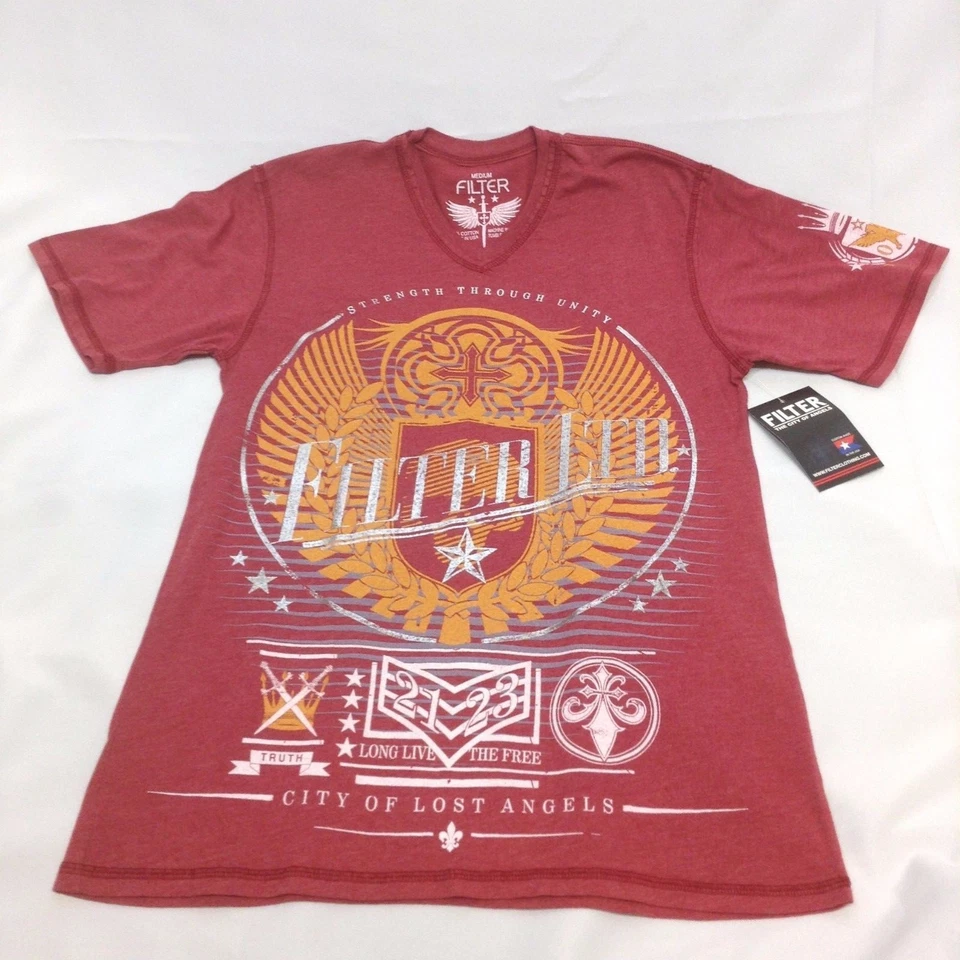 FILTRO Camiseta Hombre CITY OF LOST ANGELES Calce Ajustado Escudo AUTÉNTICO Rojo Mediano M Foto 2 de 4