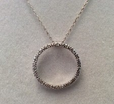 Signed Sterling Silver 15 Genuine Diamonds Circle Of Life Pendant 18  Necklace