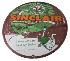 Vintage Sinclair Gasoline Sign - Dino Gas Service Oil Pump Porcelain Sign