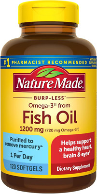 Nature Made Burp Less Omega 3 Fish Oil 1200 Mg, Ethyl Esters,120 Softgels