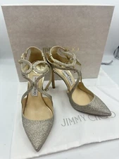 Jimmy Choo Lancer Strappy Glitter Pointed Toe Ankle Pump Shoe Size 36.5./US 6.5