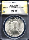 1987-S Silver American Eagle MS 68 ANACS # 7919348 + Bonus