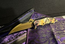 Tactical Folding Pocket Knife Gold 3.5" Blade 3D Skull