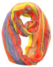 Trendy Striped Print Light and Soft Fashion Infinity Loop Scarf Neon Pink