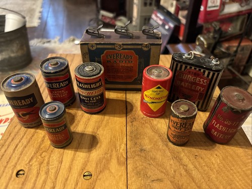 Vintage Dry Cell Battery Collection Of 9 Batteries 