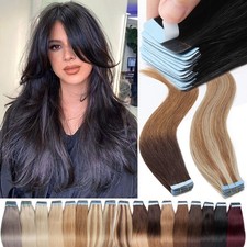 Invisible Tape In Remy 100 Real Human Hair Extensions Skin Weft Full Head 100G