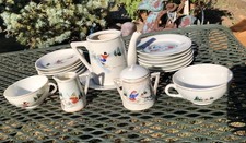 Vintage Made in Japan 19pc Set Winter Scene Sled Dogs Snow Childs Tea Set-RARE