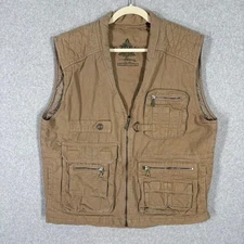 St Johns Bay Fishing Vest Mens Large Tan Rugged Canvas Utility Hunting Insulated
