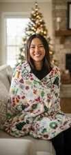 Snoopy Peanuts Christmas Calligraphic Twin Oversize Throw Blanket 60" by 90"