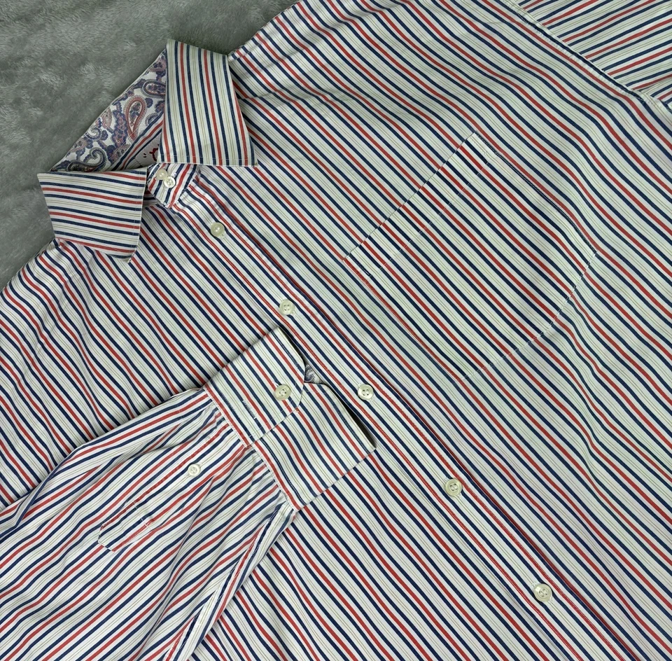 Old Skool Mens Long Sleeve XL Stripe Button Up Vintage Preppy Flip Cuff Orange - Image 2 of 4