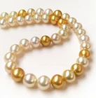 Superb 17"9-12mm Natural South Sea Genuine Whte Gold Round Pearl Necklace 1025A