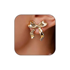 Trendy Gold Silver Bow Earrings Women Ribbon Stud Earrings Gift Gold Bow Earrin