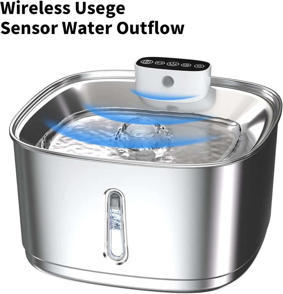 Wireless Cat Water Fountain Cordless 3.2L/108oz Stainless Steel Pet Fountain - Image 4 of 4