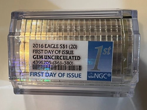 2016 SEALED SILVER EAGLE ROLL of 20 - NGC CERTIFIED FIRST DAY OF ISSUE GEM UNC