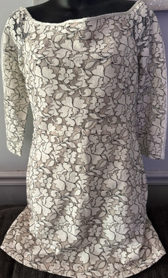 endless rose Sheath Dress Ivory Black Floral Lace 3/4 Sleeve Boat Neck Size M