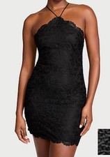 Victoria  s Secret DA Boho Floral Embroidery Slip Dress Black Lace Large NWT