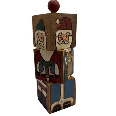 Vintage Wooden Santa Claus Rotating Block Puzzle Folk Art Christmas Decor 6.5''