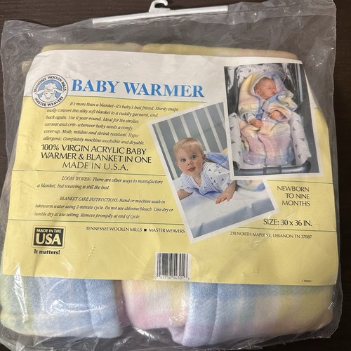 Vintage Acrylic Pastel Plaid Baby Blanket With Snaps Tennessee Woolen Mills USA