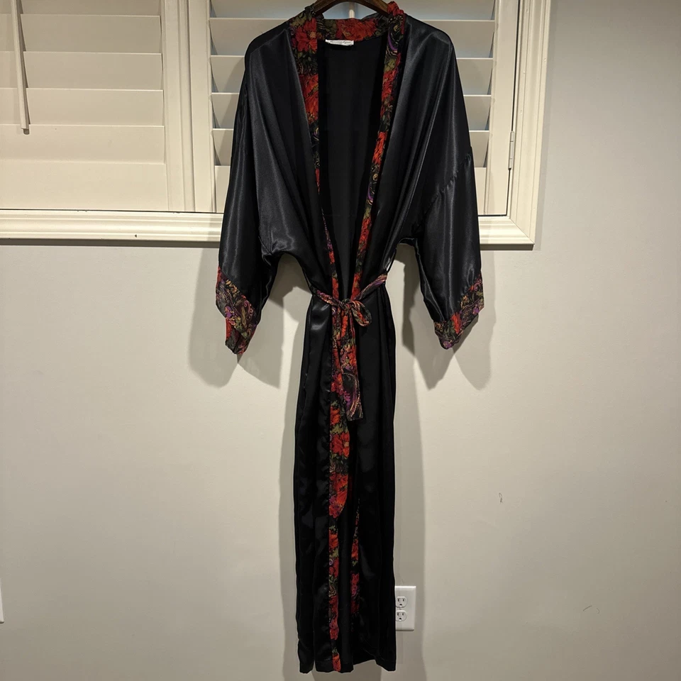 Conjunto de bata de vestir colección Jessica Lynn para mujer ribete de encaje satinado vintage-L Foto 3 de 4